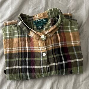 Ralph Lauren Men's Green and Brown Plaid Shirt